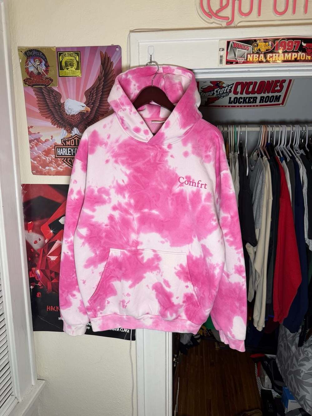 Comfrt Pink Tye Dye Oversized Hoodie Sweatshirt Size M